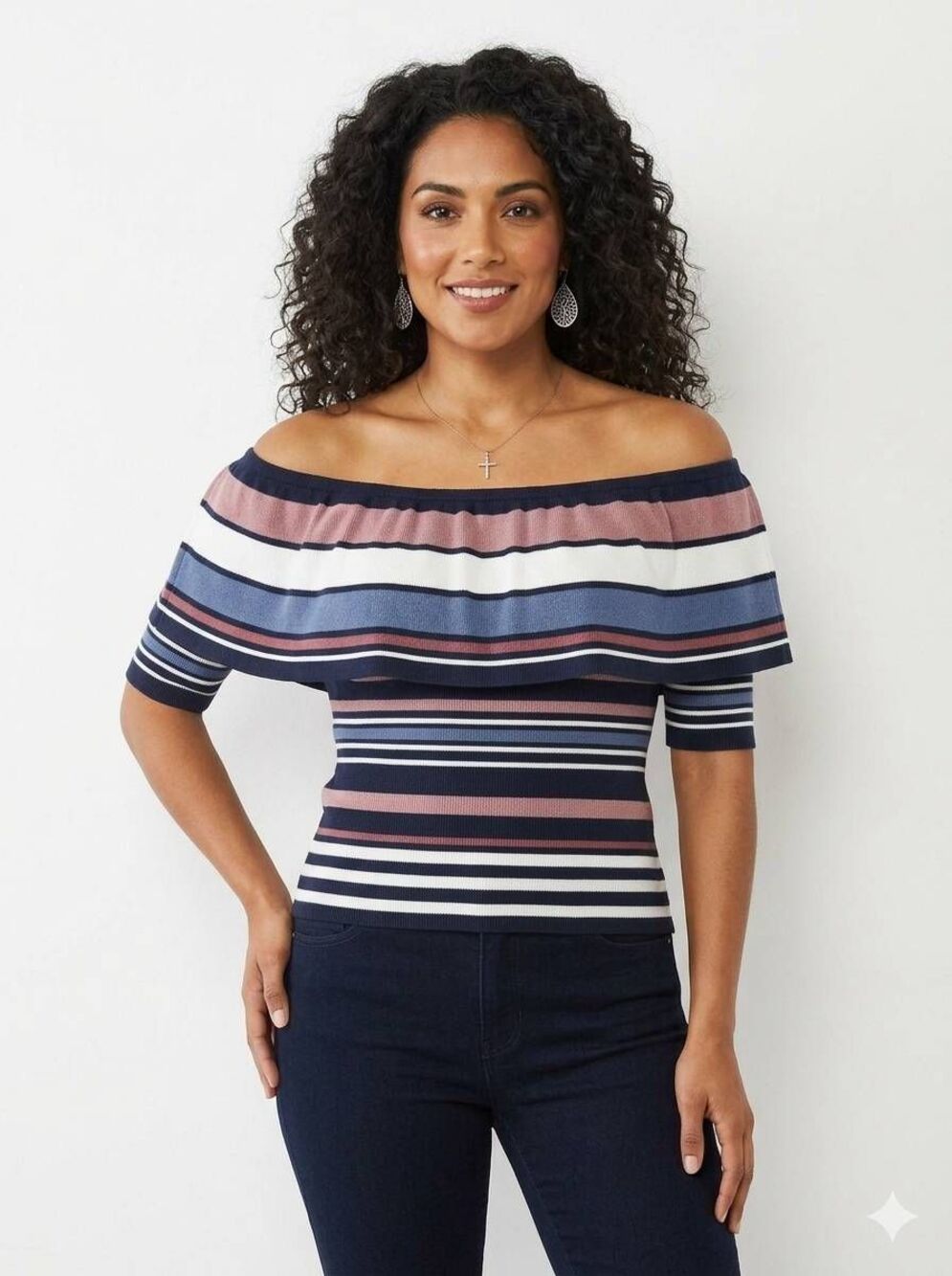 🔺️NWT Cupcakes & Cashmere Striped Kolton Off Shoulder Sweater Top Medium